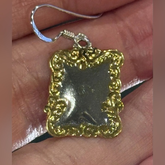 Earrings 925 Sterling Silver Pierced Drop Dangle Rectangle Delicate Ornate 3gm - Picture 3 of 5